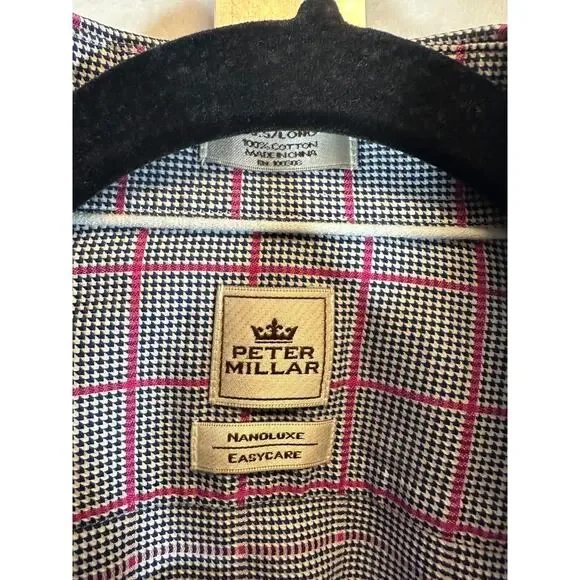 Peter Millar Dress Shirt Nanoluxe Blue Plaid Button Down Mens 15.5 Long D27 - Picture 3 of 7